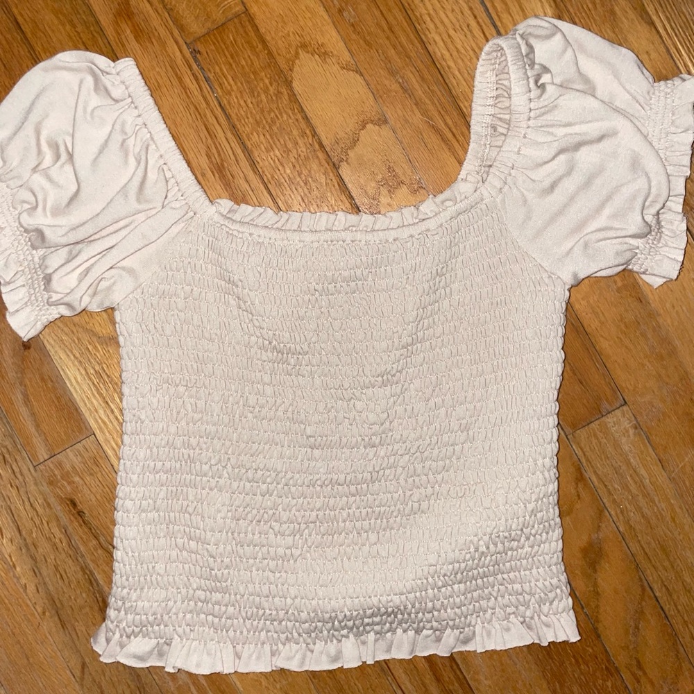 Ilia Light Brown Crop Top with Puff Sleeves